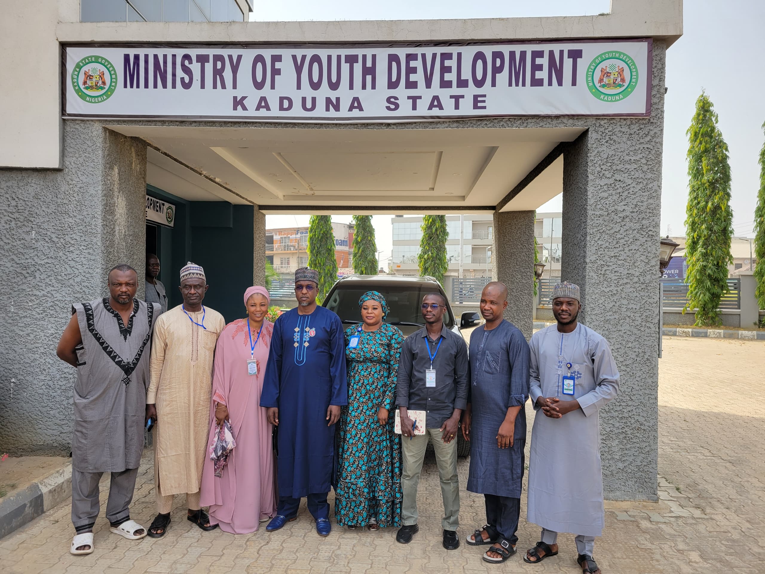 CHYCF team outside the Kaduna State Ministry of Youth and Development